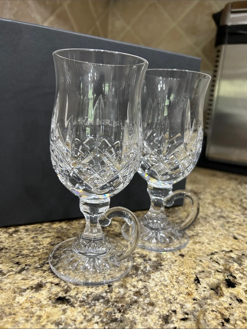 Waterford Clear Crystal Stemmed Goblets with Handle - Set of 2